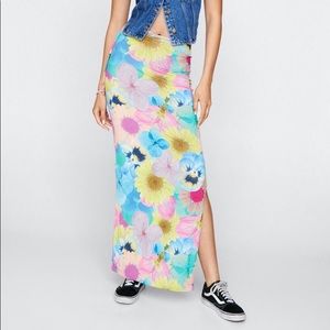 Nasty Gal Tie Waist Floral Print Slinky Maxi Skirt